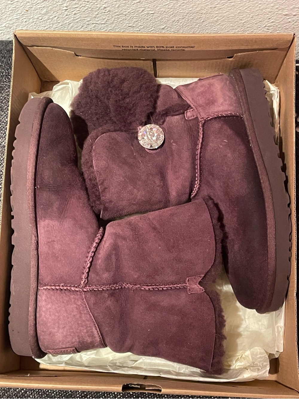 NIB UGG Bailey Button Bling Boots Port Purple Swarovski Size 6